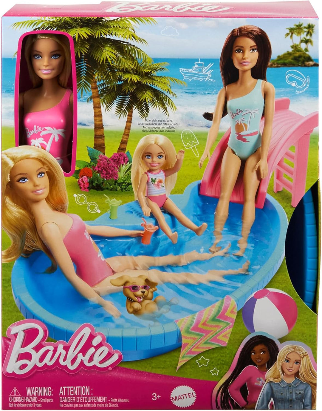 Barbie Puppe und Zubehör - Pool mit Rutsche und Accessoires für stundenlanges Spielvergnügen in der