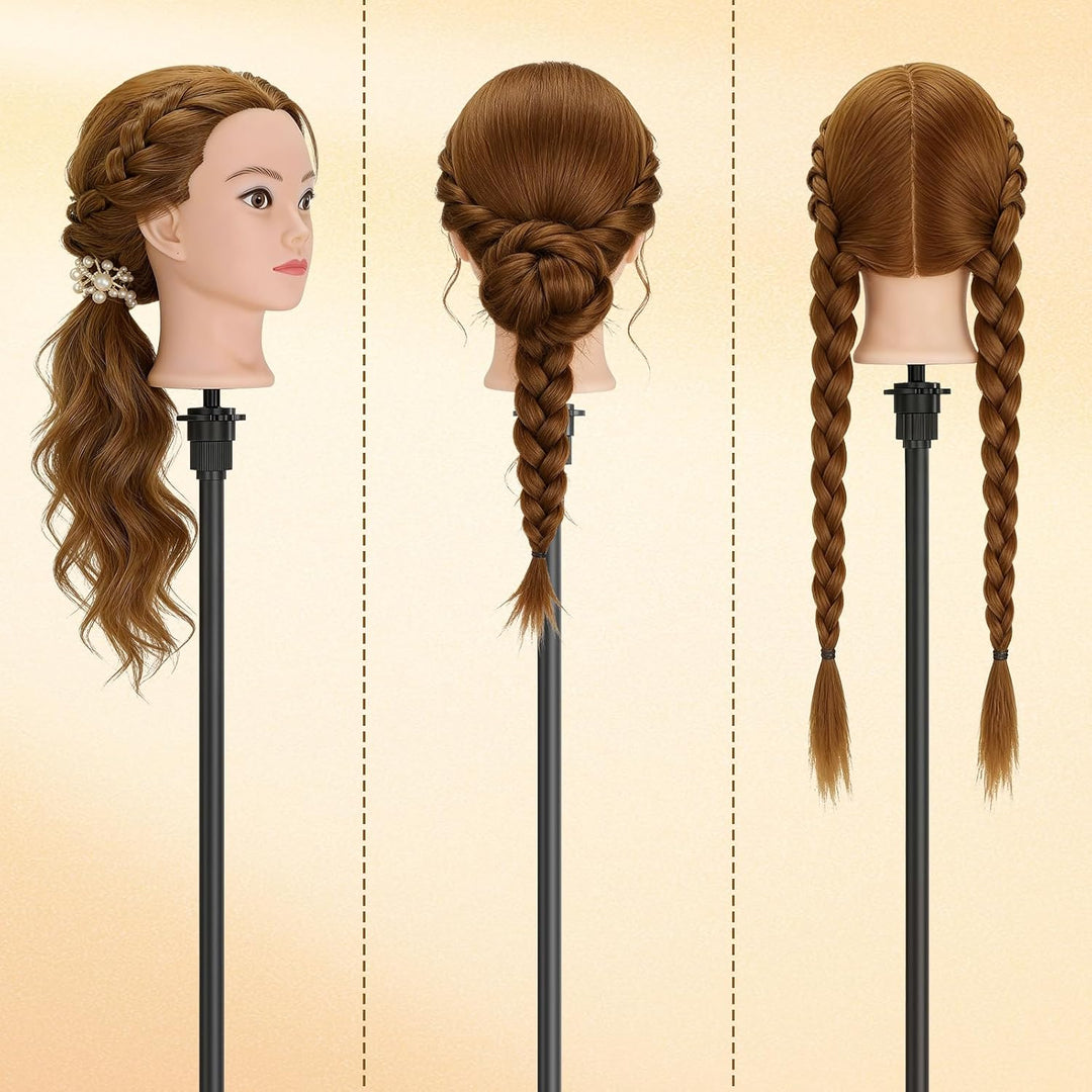 TwoWin Friseurkopf Echthaar mit Ohrlöchern, 71 cm (28 Zoll) 100% Synthetischer Mannequin Frisierkopf