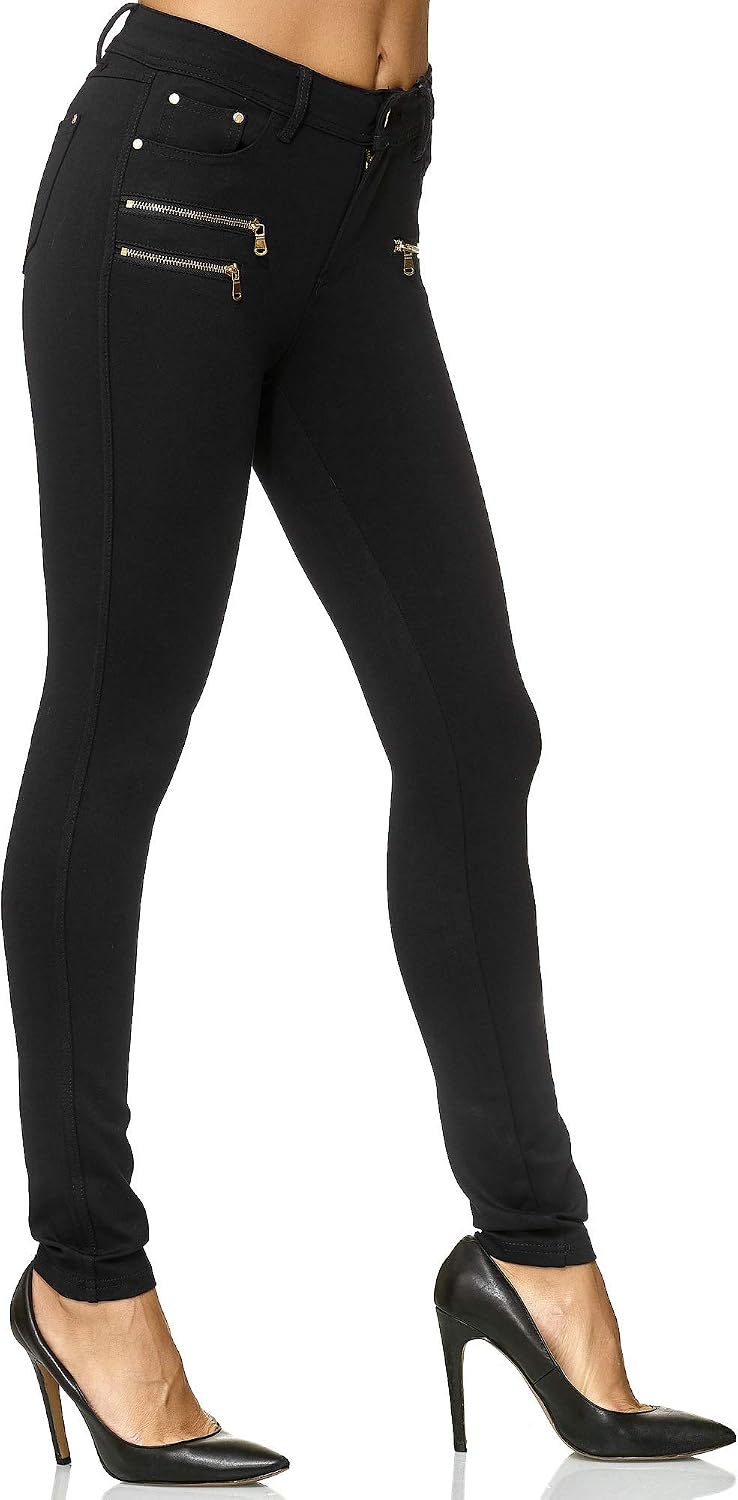 Elara Damen Stretch Hose Skinny Fit Jegging Chunkyrayan 38 Slim Schwarz, 38 Slim Schwarz