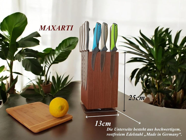 MAXARTI - 360° Drehbarer Magnetischer Messerblock (360° Walnuss 13x13cm) Magnetisch Messerhalter aus