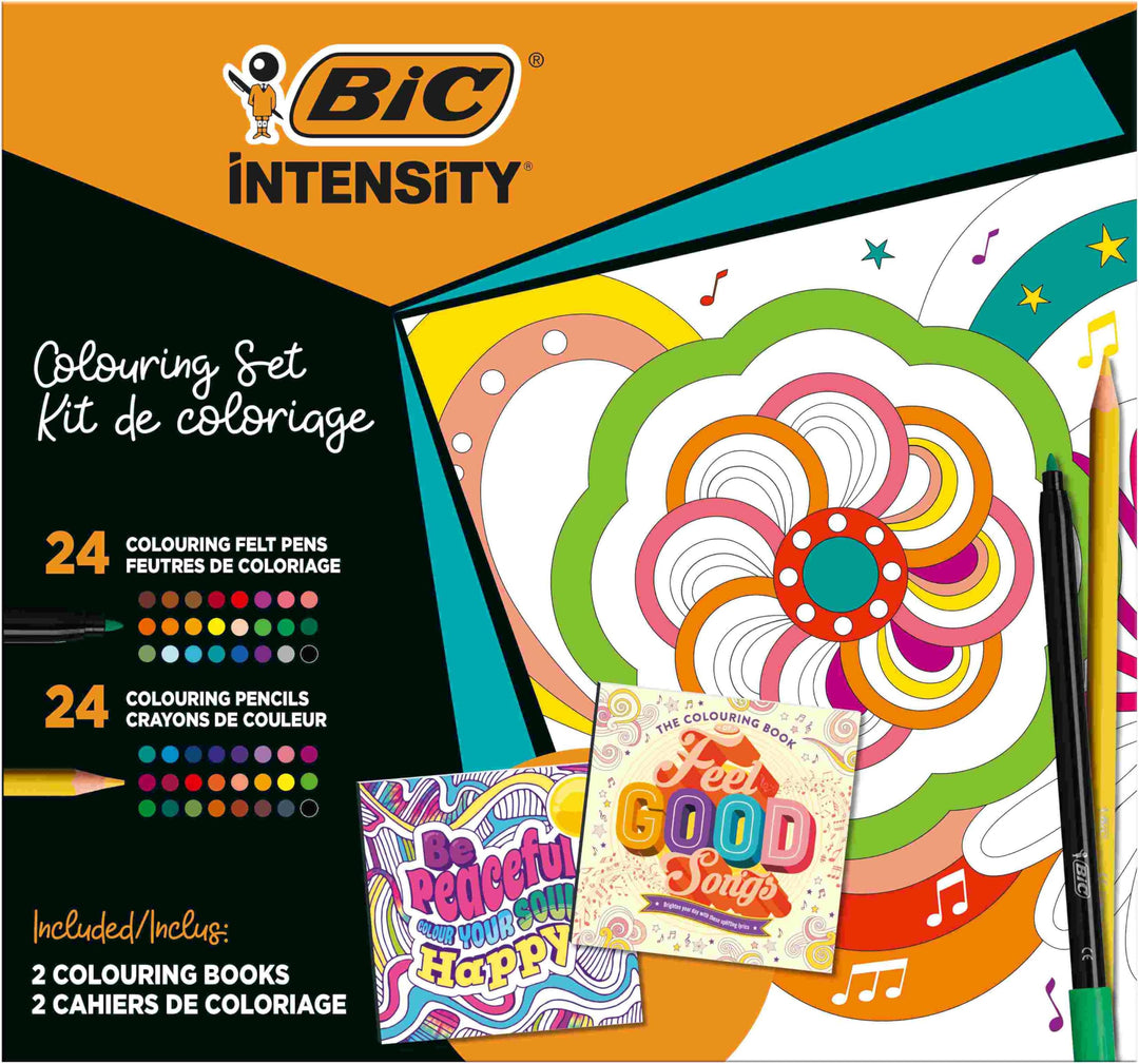 BIC Intensity Stifte Set Be Peaceful, Kreativ Set für Erwachsene und Teenager: 24 Buntstifte & 24 Fi