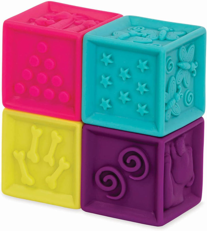 B. toys - One Two Squeeze & Hüpfsteine Set - Baby-Blöcke & Stapel-Ringe - 10 nummerierte Blöcke und