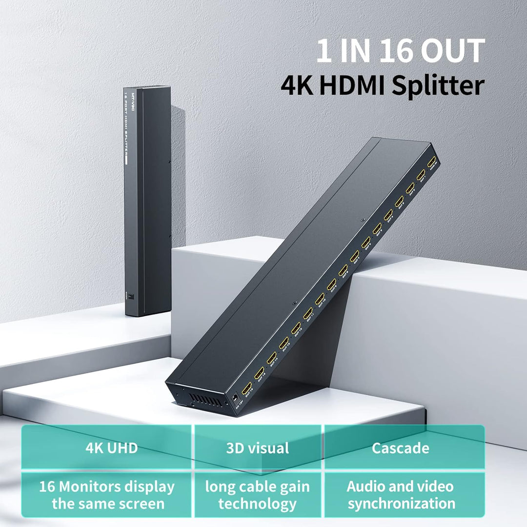 MT-VIKI 1x16 HDMI Splitter 1 in 16 Out Gleichzeitig HDMI Splitter 16 Monitore Mirror Unterstützt 4K