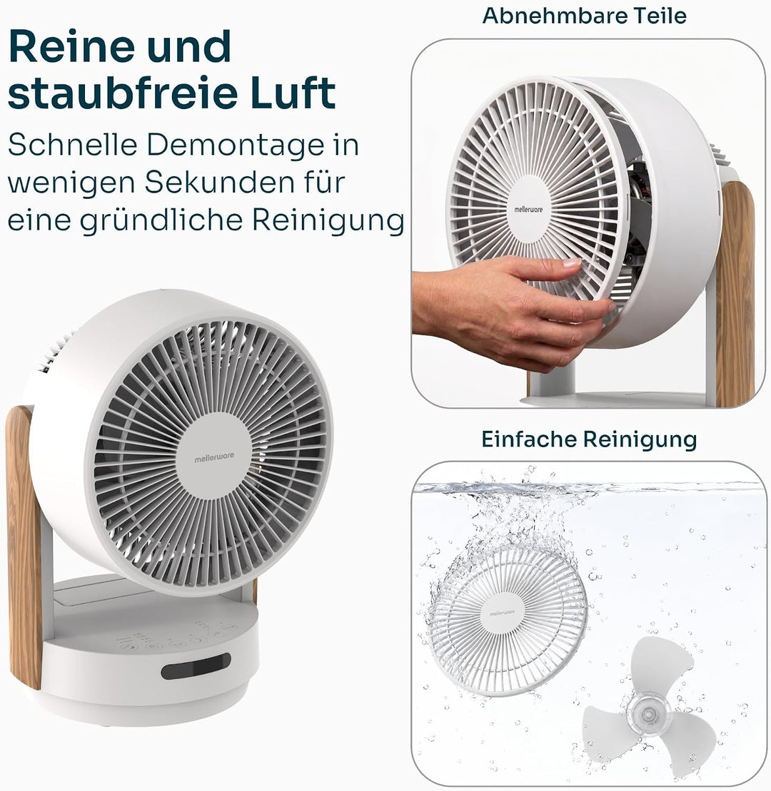 Mellerware Brizy Desk 360 Silence, leiser Tischventilator mit 360°-Oszillation, BLDC-Motor 20W, 4 Ge