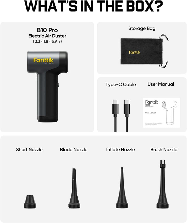 Fanttik B10 Pro Elektrische Staubgebläse, 110.000 U/min bürstenloser Motor, Luftreiniger, 3-Gang ein