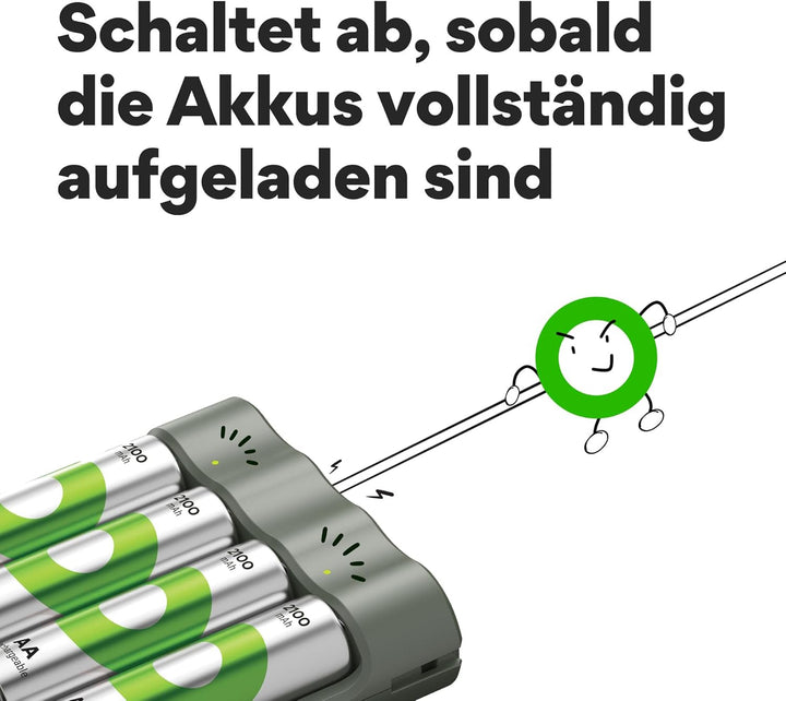 GP ReCyko USB Batterie Ladegerät AA AAA incl. 4 Stück Akku AA 2100mAh, NiMH 1,2V Akku Ladegerät mit