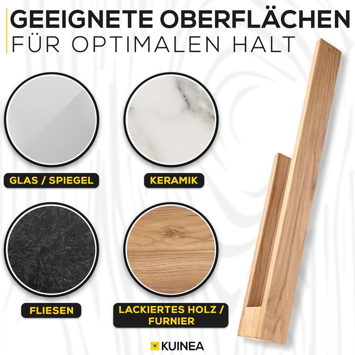 KUINEA® Selbstklebender Handtuchhalter – Ohne Bohren, 100% Eichenholz, 40 cm – Geeignet für Badezimm