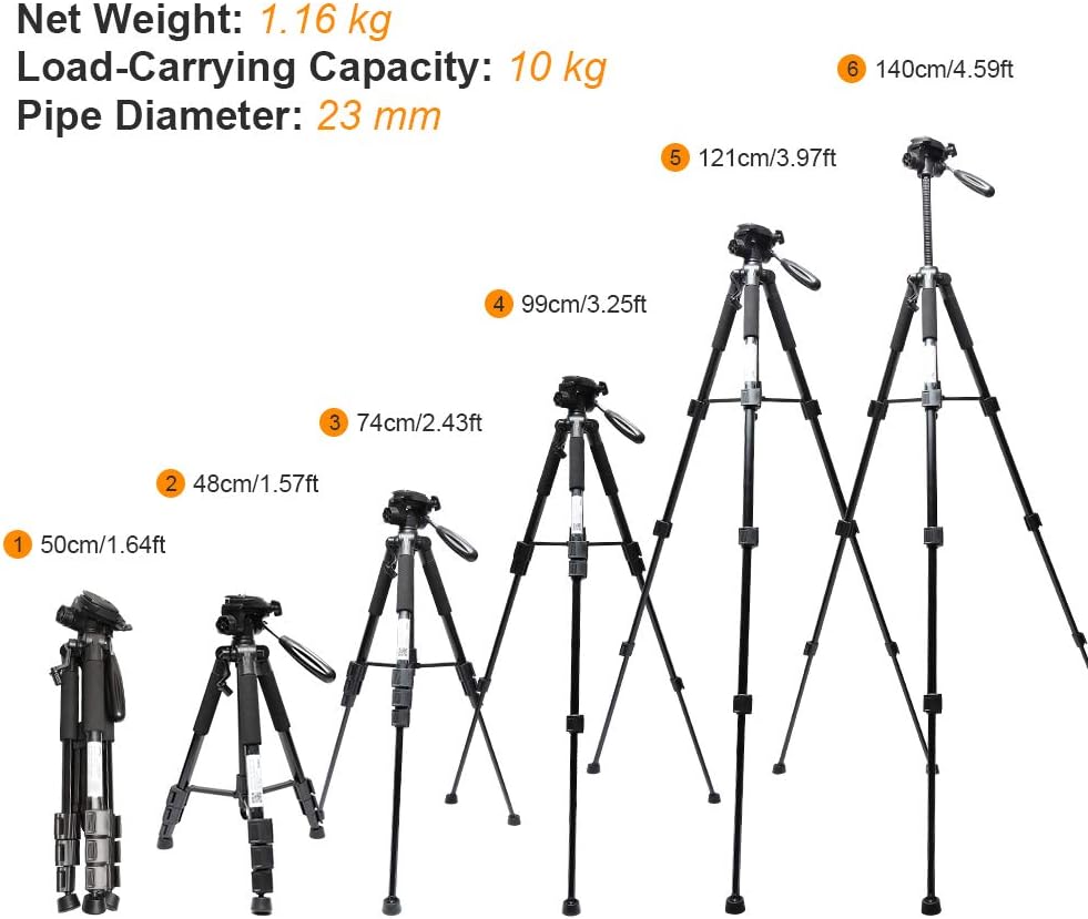 Huepar TPD14 143 cm/56" Stativ für Kreuzlinienlaser, Verstellbares Leichtgewicht Reisestativ mit 3-W