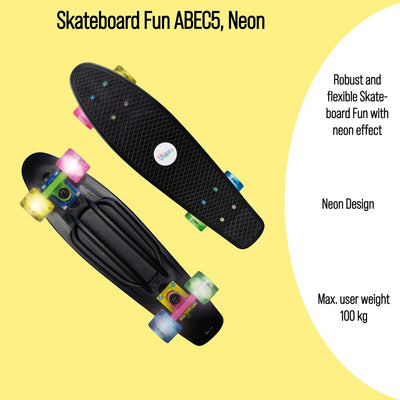 muuwmi Lights Skateboard Fun Glow – LED-Leuchtrollen (batterielos), Deck 57x15cm, rutschfest, ABEC5,