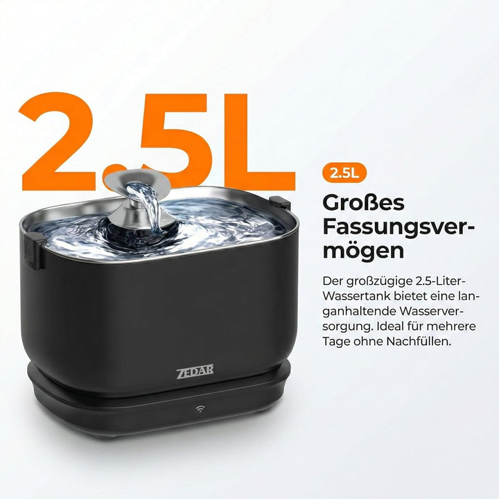 Zedar WF600 Edelstahl Drahtloser Trinkbrunnen mit APP für Katze oder Hund - Inklusive 3 Filtern - Ka