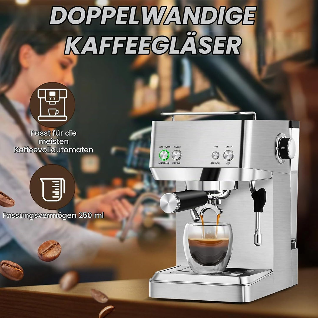 Cappuccino Tassen 6er Set, Cappuccino Gläser, 250ml Doppelwandiges Kaffeegläser, Schwebeeffekt, Ther