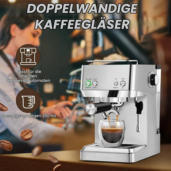 Cappuccino Tassen 6er Set, Cappuccino Gläser, 250ml Doppelwandiges Kaffeegläser, Schwebeeffekt, Ther