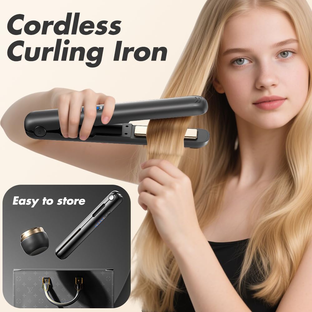 Mini Glätteisen Kabellos, 2 in 1 Reise Glätteisen Mini mit 4 Temperaturen glätteisen locken und Glät