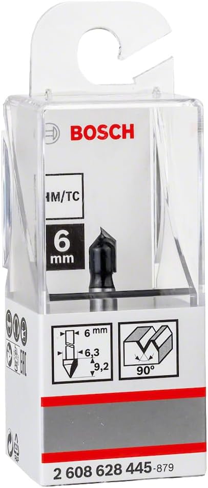 Bosch 1x PRO V-Nutfräser (für Weichholz, Hartholz, Ø 6,4 mm, Professional Zubehör Handfräse, Kantenf