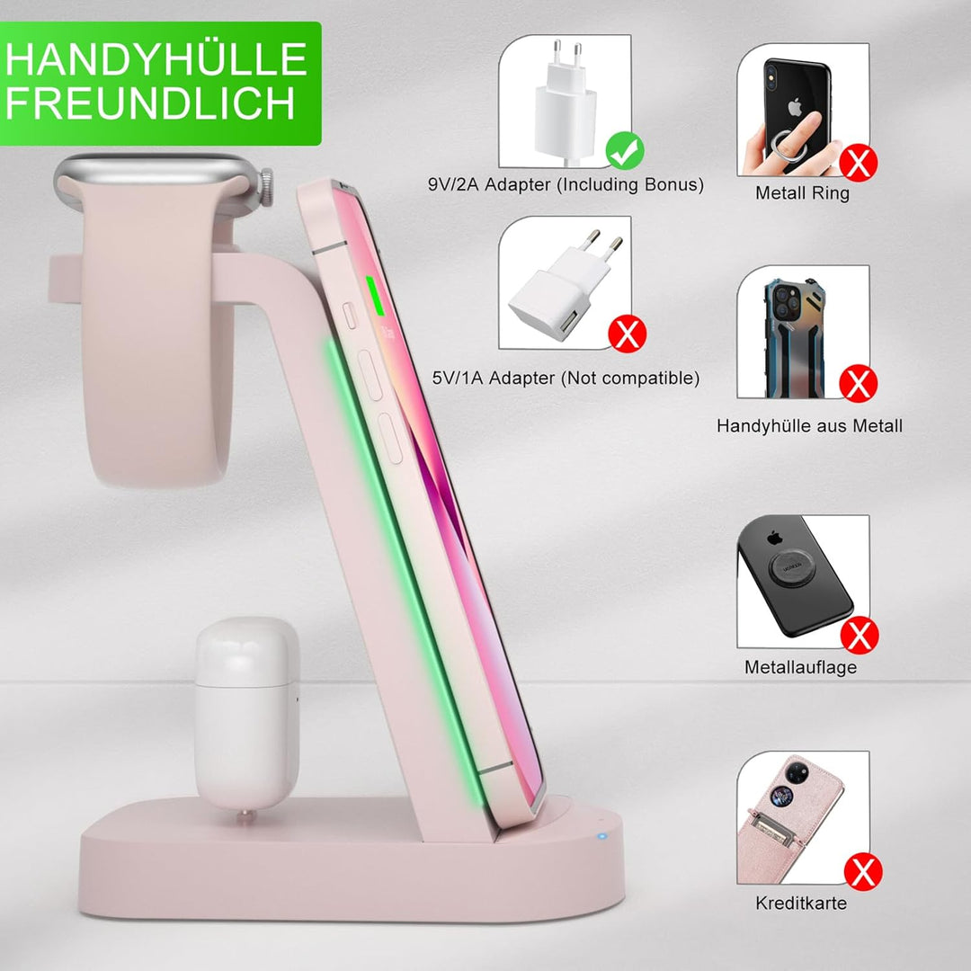 Kabellose Ladestation,Wireless Charger 3 In 1 induktive Kabelloses Ladegerät mit 18W Adapter,kompati