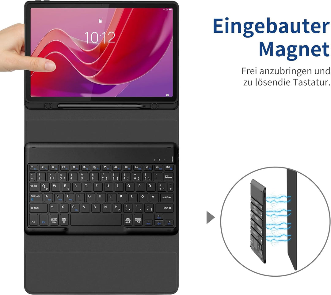 EasyAcc Tastatur Hülle Kompatibel mit Lenovo Tab M11 TB330 2024 mit Schutzfolie, [QWERTZ Deutsches],
