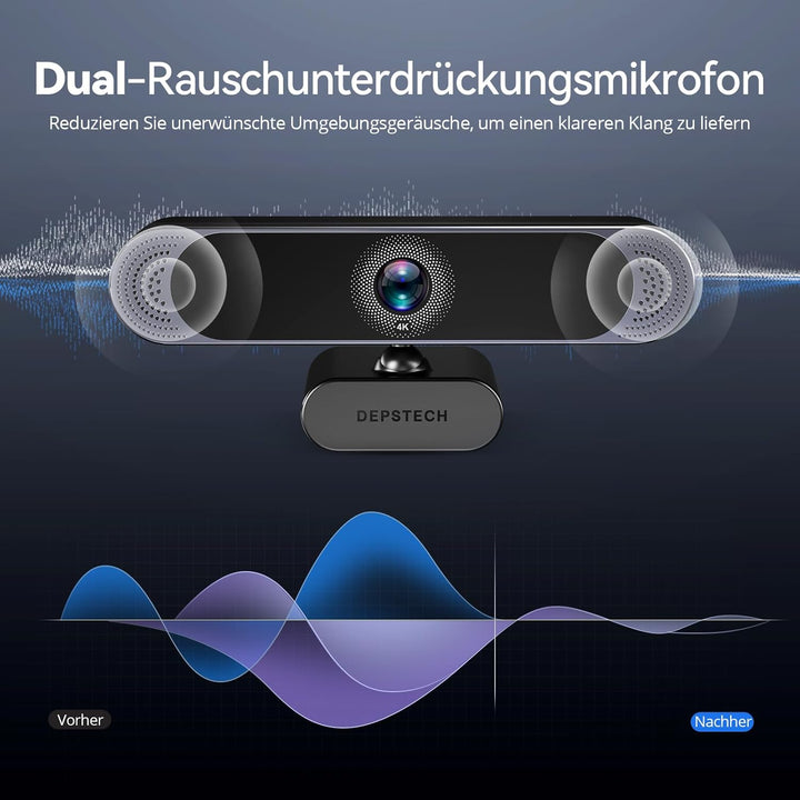 DEPSTECH DW49 Pro Webcam 4K, Ultra HD 1/2,55'' Sony-Sensor, 3-facher Zoom, Webcam mit Zwei Mikrofon,
