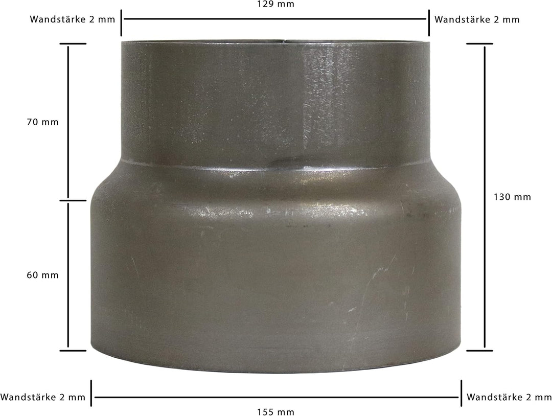 Ofenrohr Reduzierung Ø 150 mm auf Ø 130 mm Stahl blank unlackiert Ofenrohrreduzierung, Ø 150 mm auf