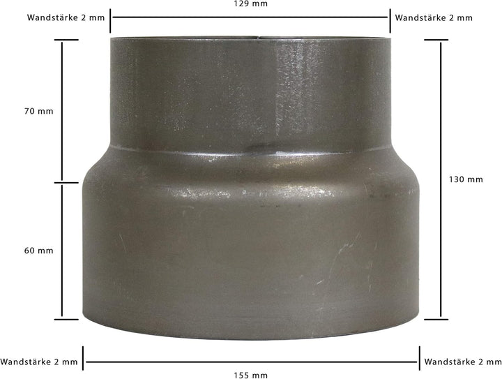 Ofenrohr Reduzierung Ø 150 mm auf Ø 130 mm Stahl blank unlackiert Ofenrohrreduzierung, Ø 150 mm auf