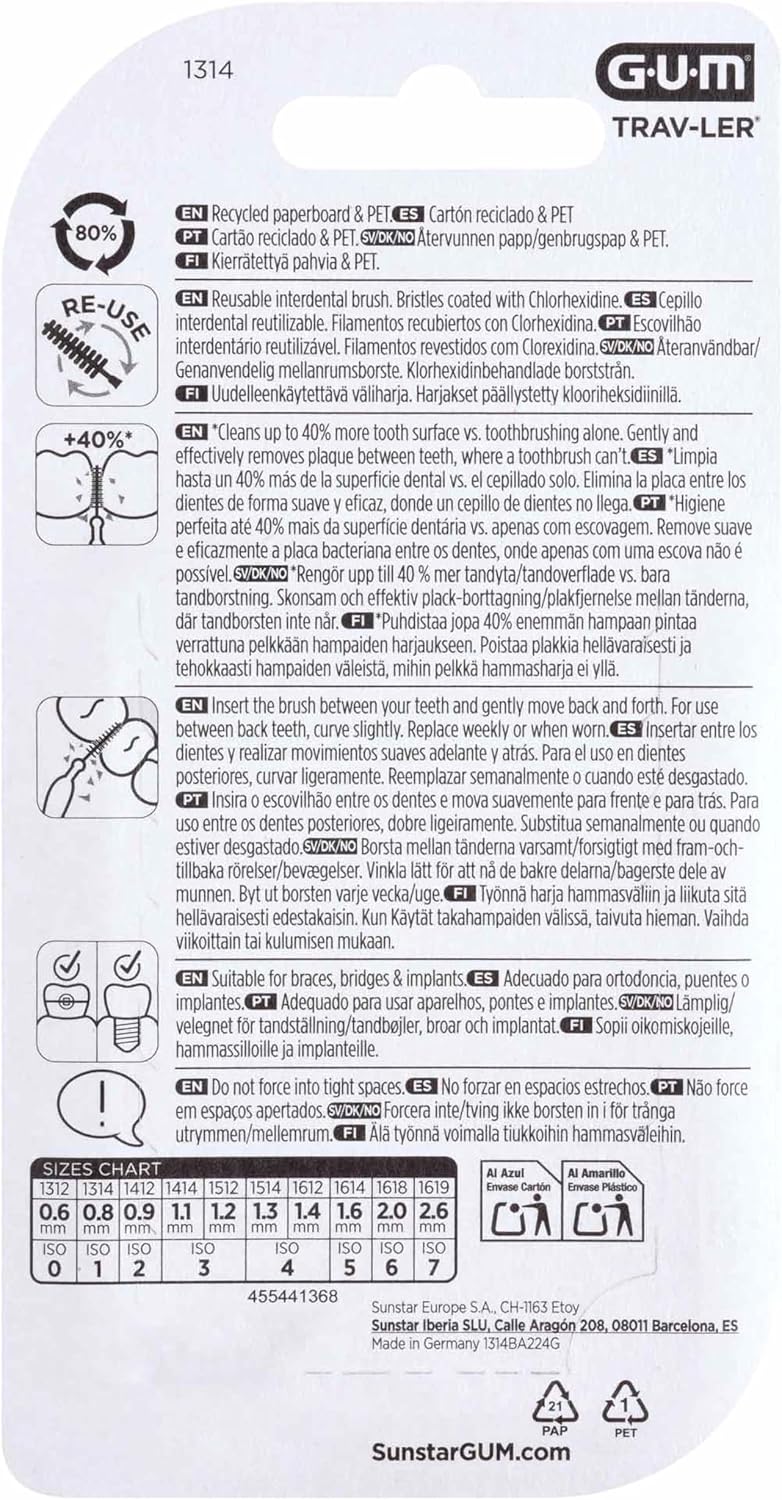 GUM TRAV-LER Professionelle Interdentalbürsten | Borsten mit antibakteriellem Schutz | Beschichteter