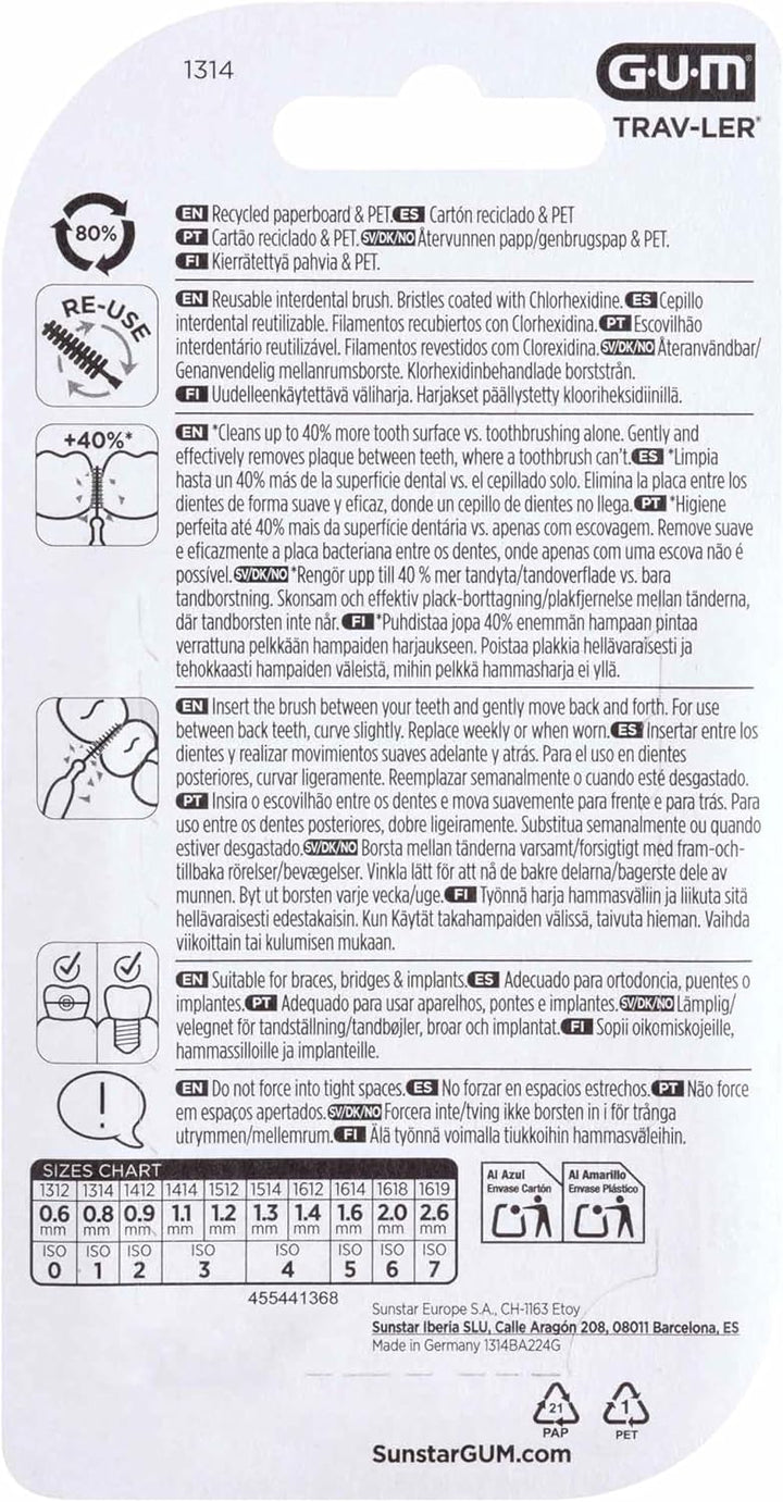 GUM TRAV-LER Professionelle Interdentalbürsten | Borsten mit antibakteriellem Schutz | Beschichteter
