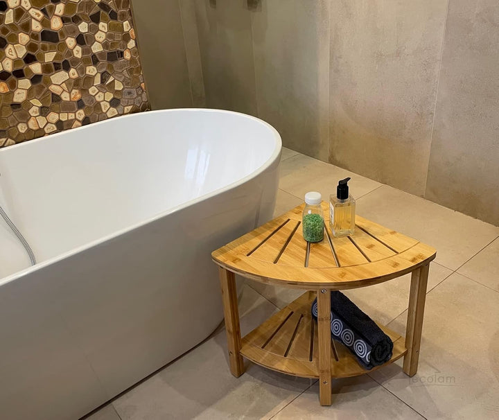 Seablu ECOLAM Ecktisch Eckduschbank Hocker Bambus Holz Tisch Aufbewahrung Costa 40 x 43 cm