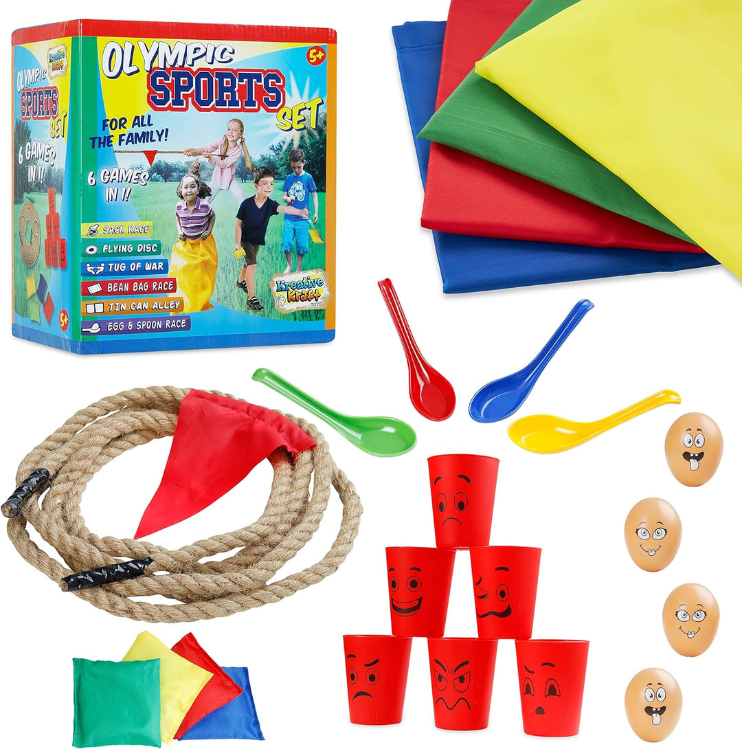 Outdoor Spiele für Kinder Set Gartenspiele für Kinder Sackhüpfen Eierlaufen Tauziehen Dosenwerfen Hi