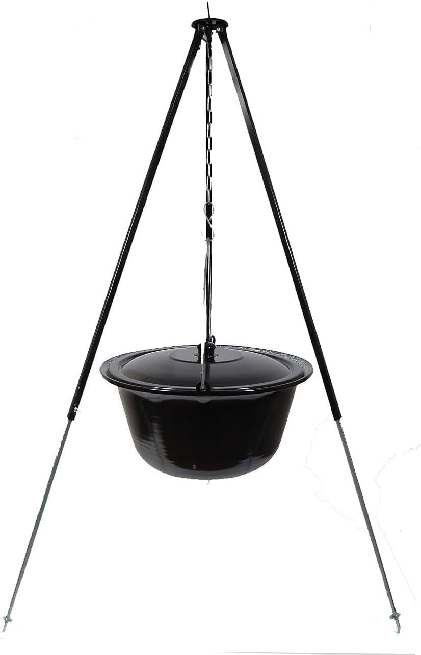 troph-e-shop Set Gulaschkessel 14 L mit Deckel Emaille und Dreibein Teleskop 90-145 cm