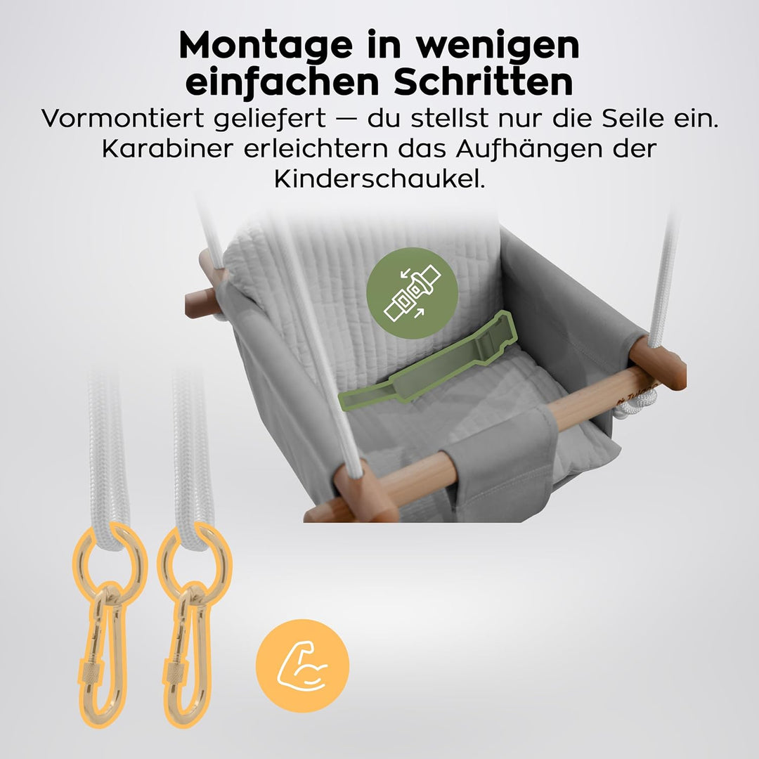 Tulano Hop 33 Grey | Baby Schaukel Hängesitz Indoor & Outdoor | Ab 6 Monaten | Mit Sicherheitsgurt &