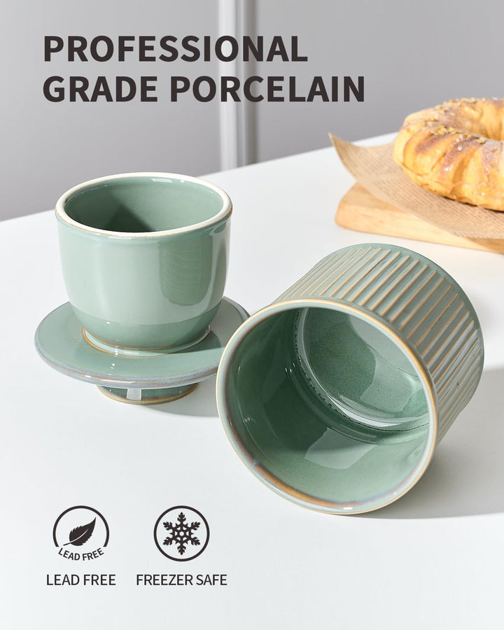 HOME DECOR Grosse Butterdose Keramik, Französische Butterdose mit Deckel, Streifen-Design Buttergloc