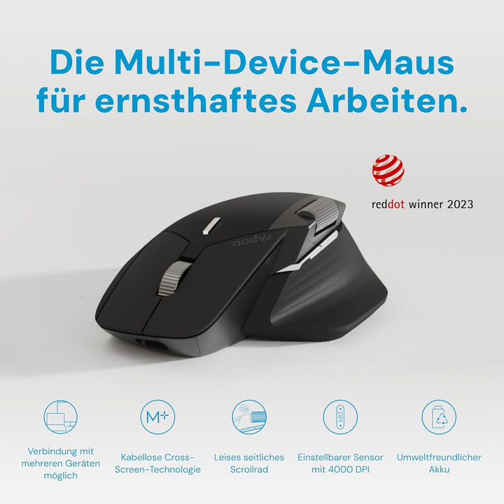Rapoo MT760L wireless Mouse silent - USB Wireless 2.4G und Bluetooth Maus kabellos, bis 4000 DPI, le