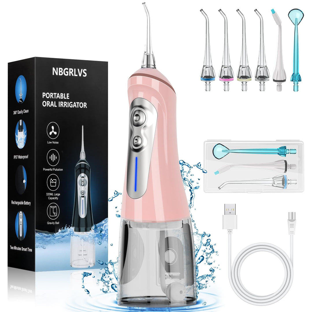 NBGRLVS Wasser-Zahnstocher für die Zahnreinigung, 6 Modi, 6 Spitzen und Aufbewahrungskoffer, kabello