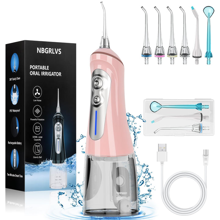 NBGRLVS Wasser-Zahnstocher für die Zahnreinigung, 6 Modi, 6 Spitzen und Aufbewahrungskoffer, kabello
