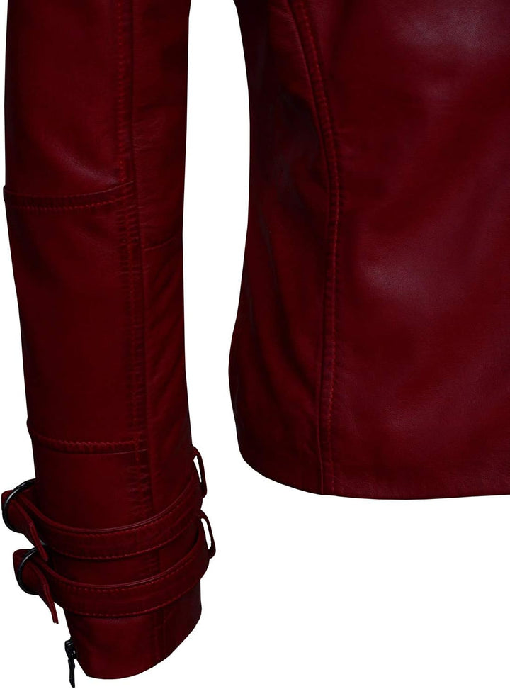 Poula Damen Lederjacke - Modernen Biker-Look - Echt Leder Jacke Rot Tailliert mit Reverskragen aus f