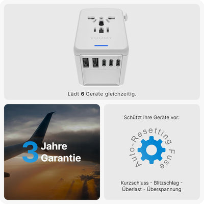 VOOMY Adapter für 170+ Landen, Reiseadapter Usa mit 2 USB A, Reisestecker mit 3 USB C, Reiseadapter