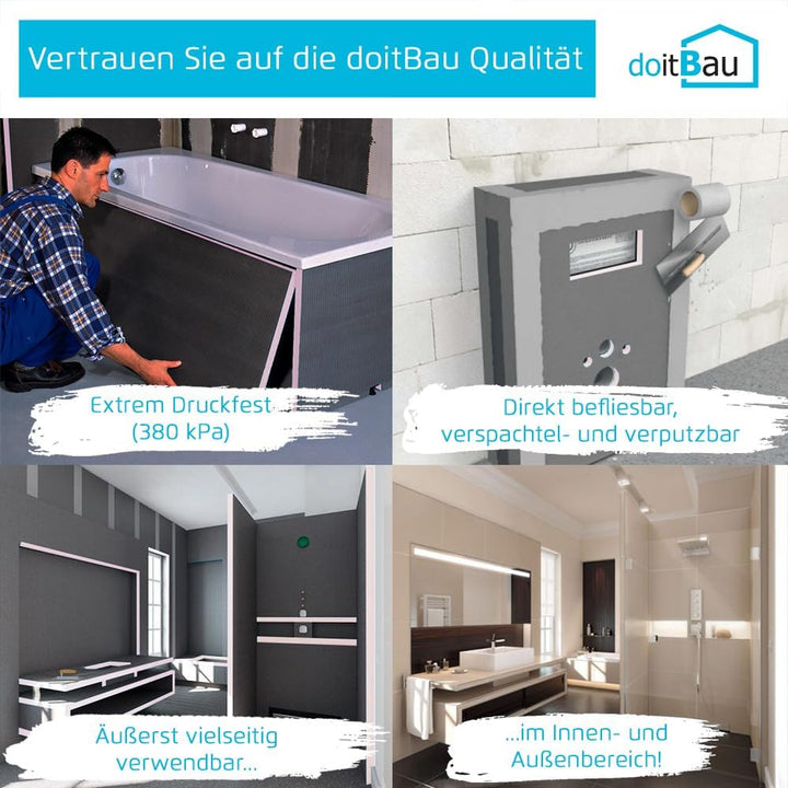 doitBau Bauplatte XPS – Hartschaum Dämmplatte – druckfest wasserundurchlässig direkt befliesbar – 60