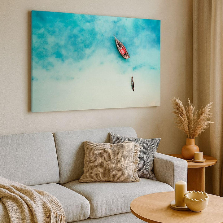 ARTTOR Bilder auf Leinwand Insel Boot Schiff Ozean Leinwandbild 70x50cm Wandbilder Dekoration Wohnzi