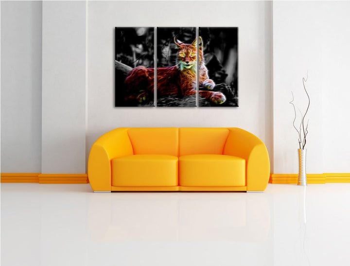 Dark hübscher aufmerksamer Luchs schwarz/weiss Deluxe 3-Teiler Leinwandbild 120x80 Bild auf Leinwand