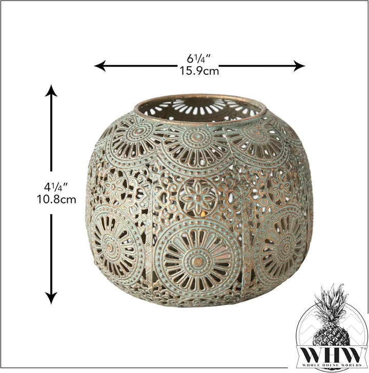 WHW Whole House Worlds Chubby Belly Candle Laterne, marokkanisch, Metall, Gänseblümchen-Gitterarbeit