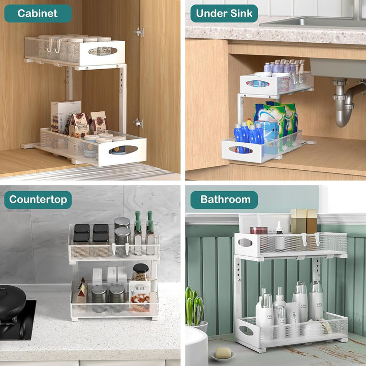 Housolution Spülschrank Organizer, 2 Etagen Metall Ausziehbares Unter Waschbecken Regal mit Schiebes