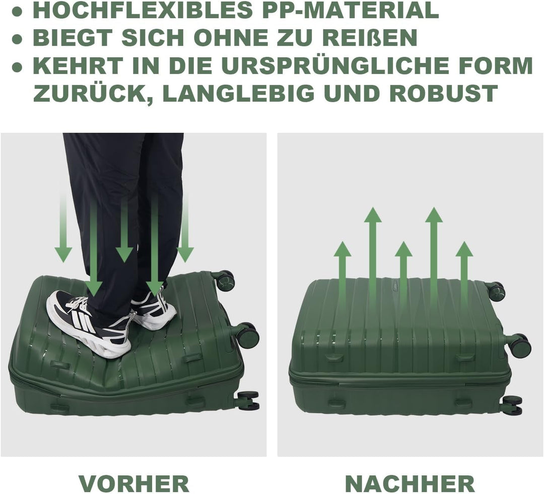 Hartschalen Kofferset 3-teilig aus Polypropylen, 55/66/74 cm (43L/65L/110L), Hochbelastbar, TSA Zahl