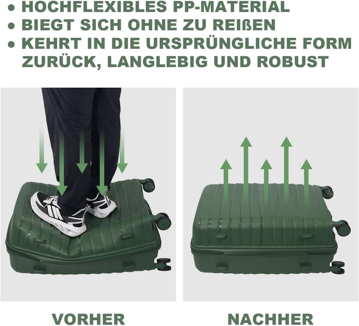 Hartschalen Kofferset 3-teilig aus Polypropylen, 55/66/74 cm (43L/65L/110L), Hochbelastbar, TSA Zahl