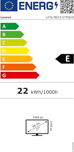 Lenovo L27q-38 | 27" WQHD Monitor | 2560x1440 | 75Hz | 350 nits | 4ms Reaktionszeit | HDMI | Display