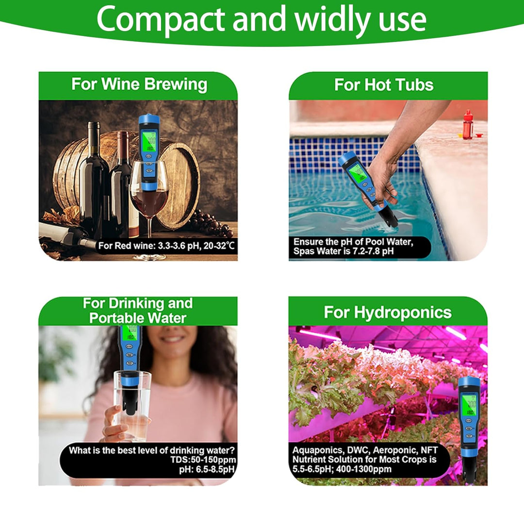 Ueomul pH Messgerät 4 IN 1 mit TDS EC Temperatur Multi-Parameter-Tester 0,01 Auflösung hohe Genauigk