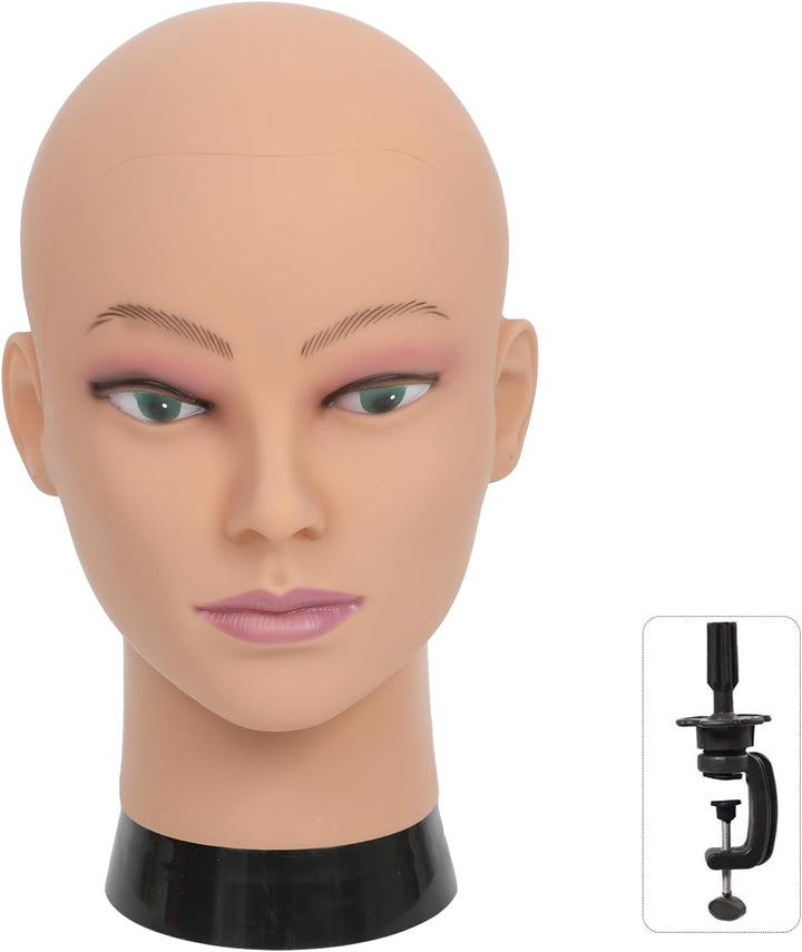 Bald Mannequin Head Professional Bald Head for Wigs,Glasses,Mask Making and Display,with a Free Clam
