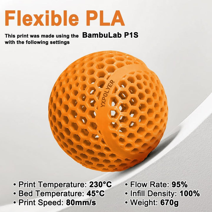 YXPOLYER Flexibles PLA Pro 3D-Drucker-Filament Schwarz für luftlose Basketbälle, leichtes und hochel