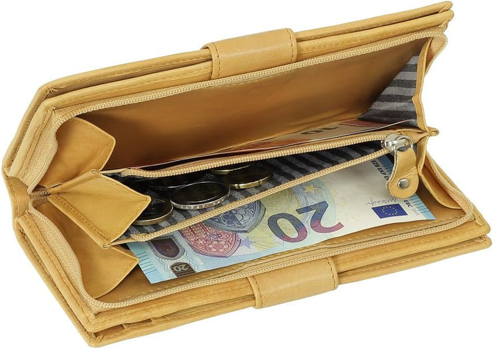 Luxus Leder Damen Geldbörse Portemonnaie Geldbeutel XXXL mit Reissverschluss 18,5 cm Farbe Beige, Be