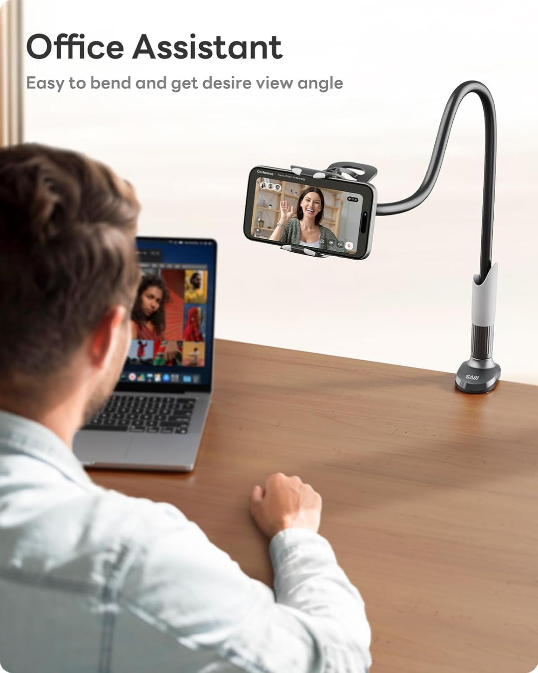 SAIJI Handy Halter für Bett, Schwanenhals Handy Halterung Braun, Braun