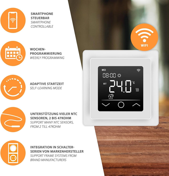 Mi-Heat Mi-750 Raumthermostat WLAN weiss - Tuya Smart App Alexa Google Home - wassergeführte und ele