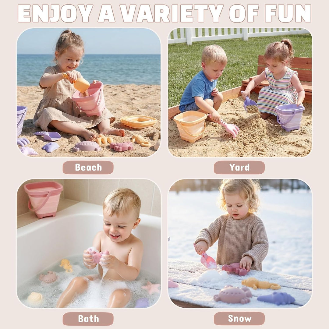 Dreamon Sandspielzeug Strandspielzeug Kinder, 18 PCS Reise Sandspielzeug mit Faltbarer Eimer, Sandka